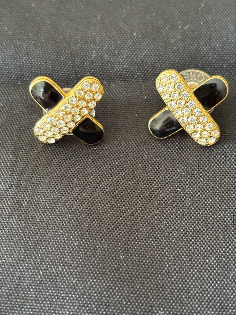 Monet Gold and Black Crystal X-Accent Stud Earrings